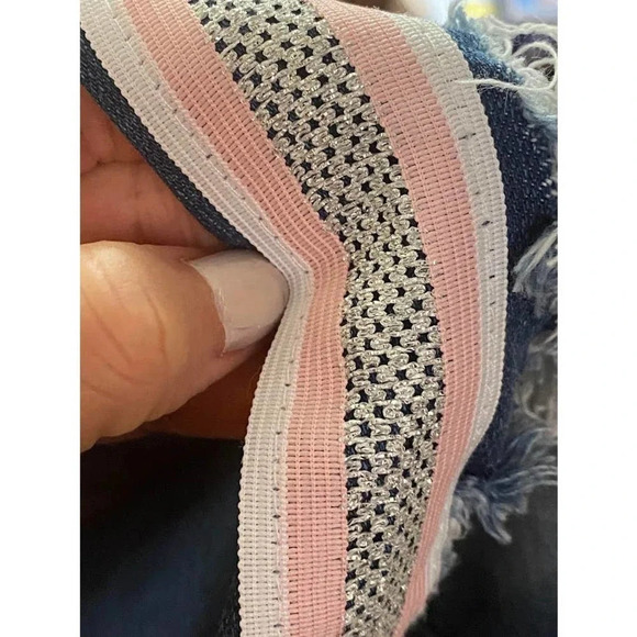 Machine Denim Skirt Glitter Size Large Pink White distressed Mini with pockets - Picture 8 of 12